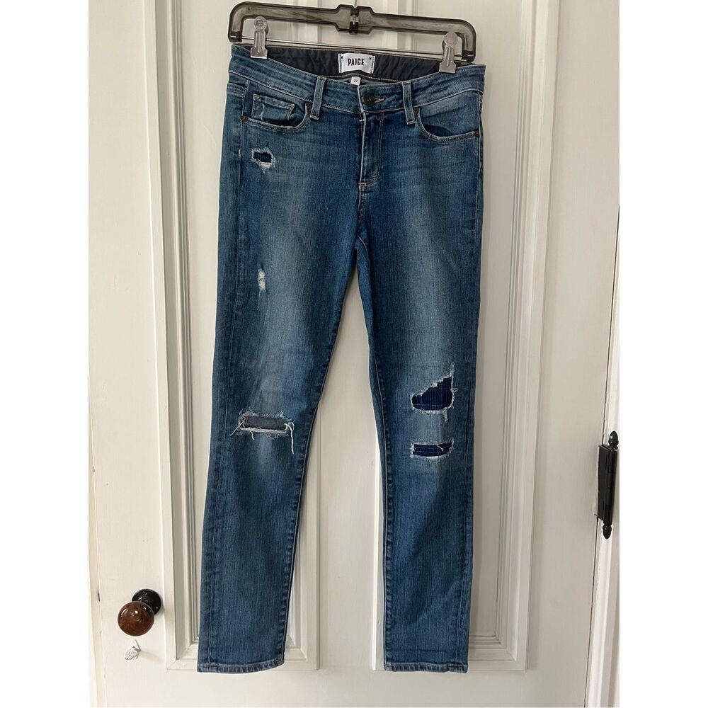 Paige skyline ankle peg distressed skinny jeans 27